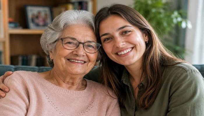 Elderly man enjoying time with a companion over tea